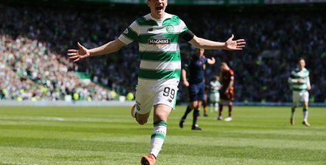 Jack Aitchison celebrates scoring on his Celtic debut