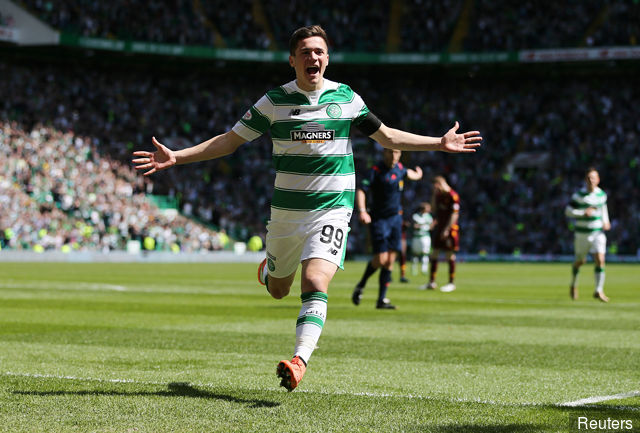 Jack Aitchison celebrates scoring on his Celtic debut