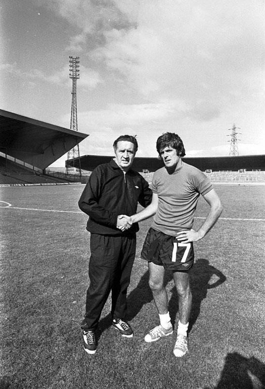 Jock Stein welcomes Pat Stanton to Celtic