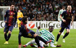 Victor Wanyama, Lionel Messi, Jordi Alba and Andres Iniesta