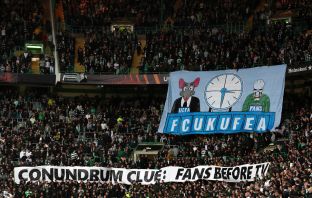 Fans of Celtic display a banner