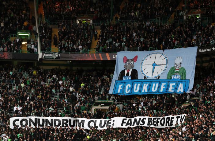 Fans of Celtic display a banner