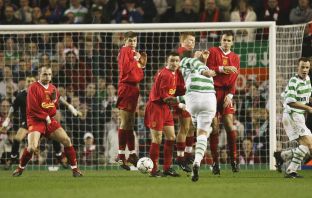 Alan Thompson of Celtic scores t