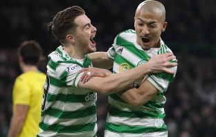 Daizen Maeda of Celtic celebrates