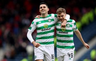 Tom Rogic and James Forrest celebrate