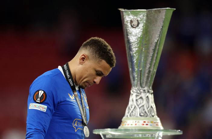 James Tavernier of theRangers looks disappointed