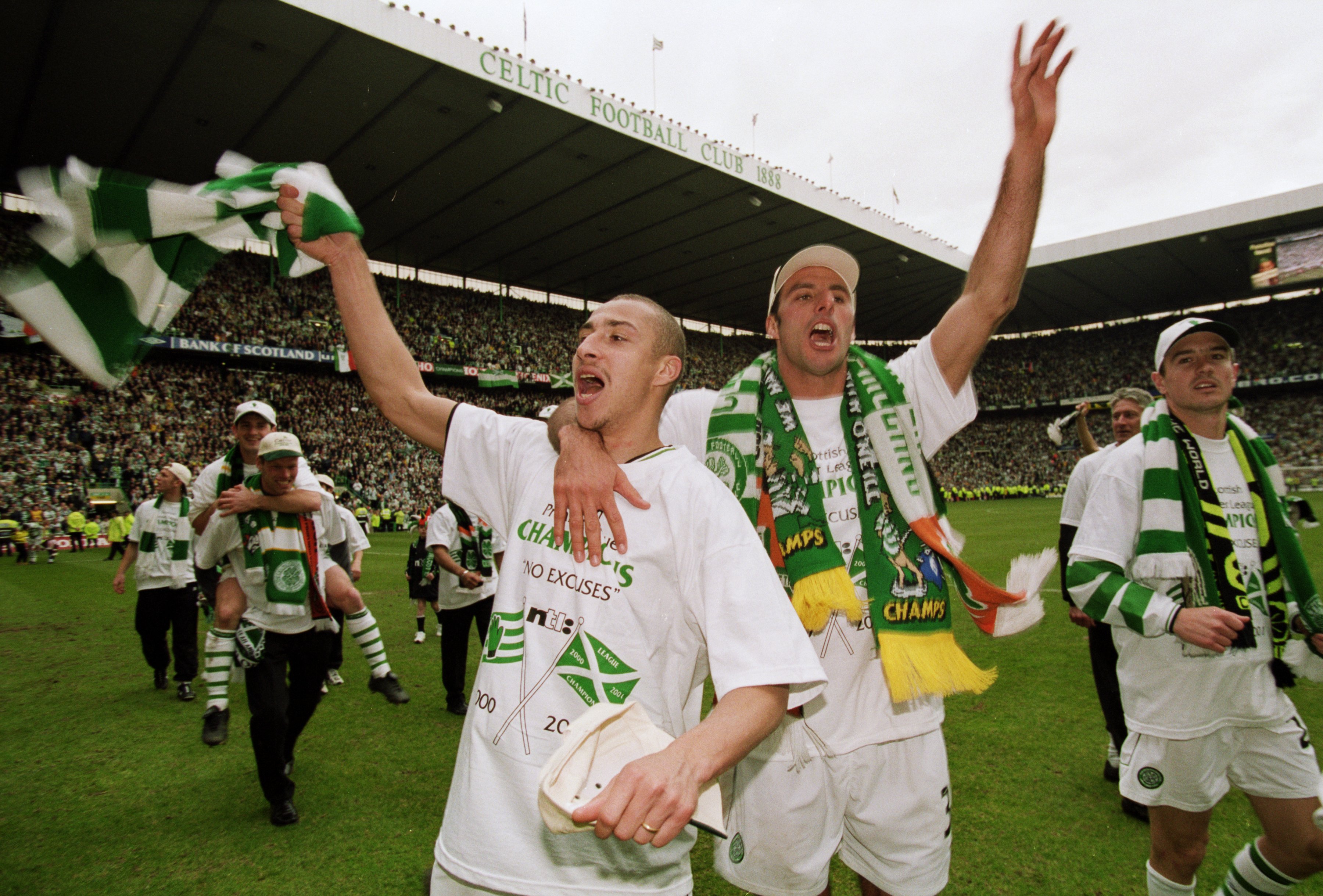 enrik Larsson and Ramon Vega celebrate