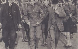 Willie Angus welcomed back to Celtic Park - flanked by Willie Maley and James Kelly