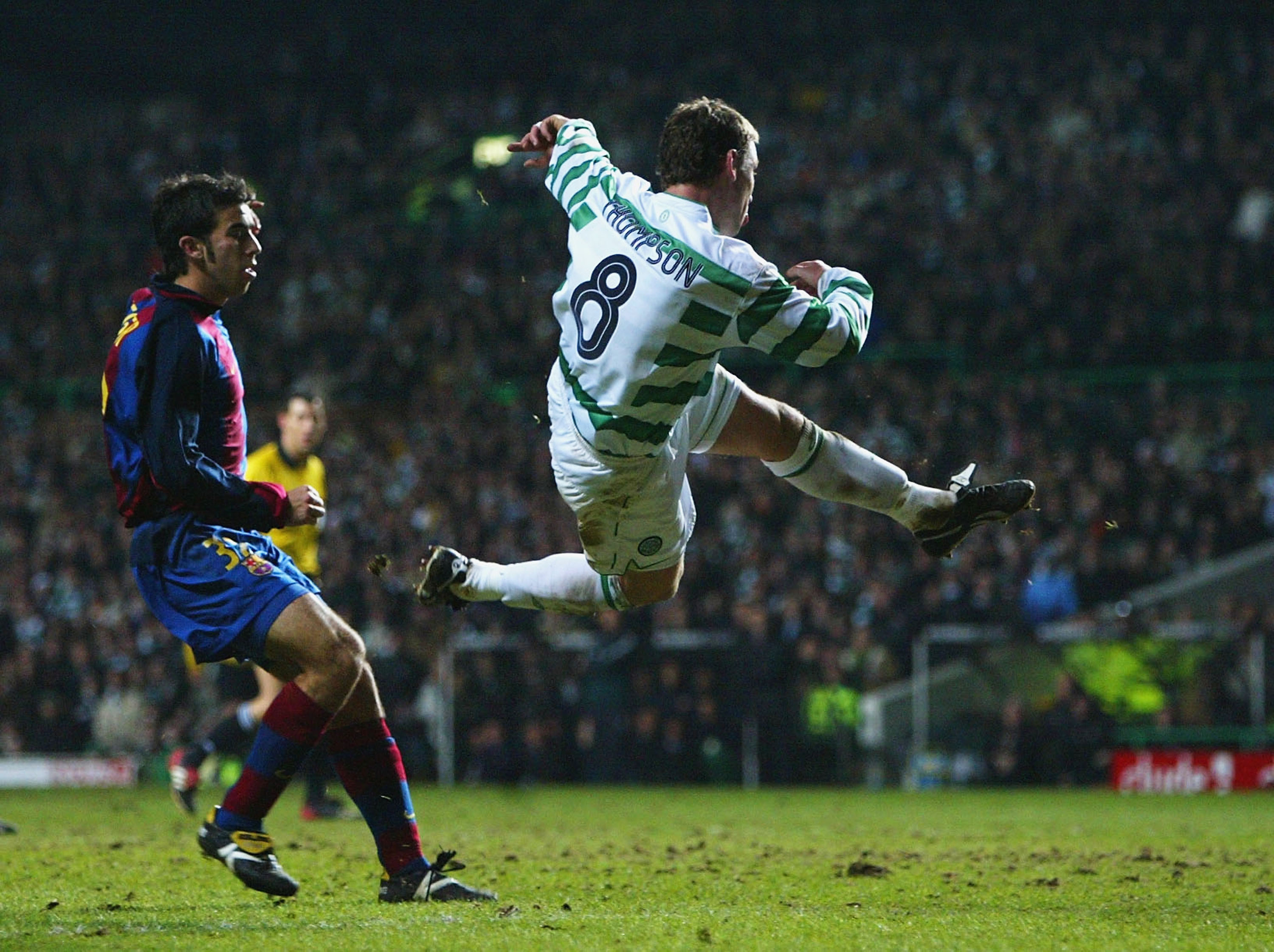 Alan Thompson of Celtic scores