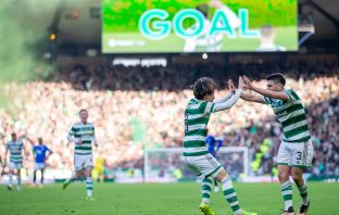 Kyogo scores against theRangers