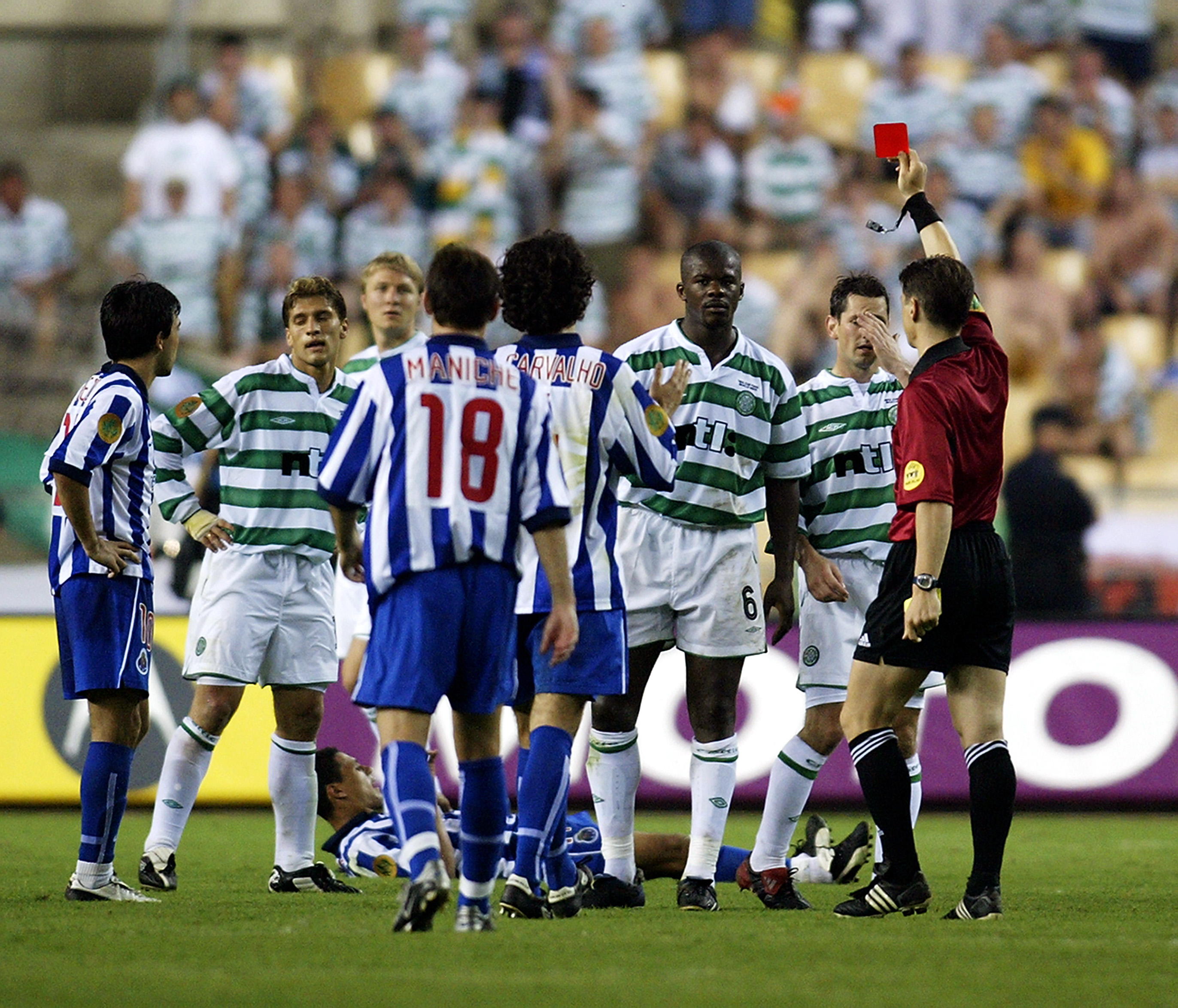 Bobo Balde of Celtic is sent off