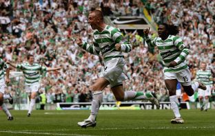 Kenny Miller of Celtic celebrates after scoring against Rangers