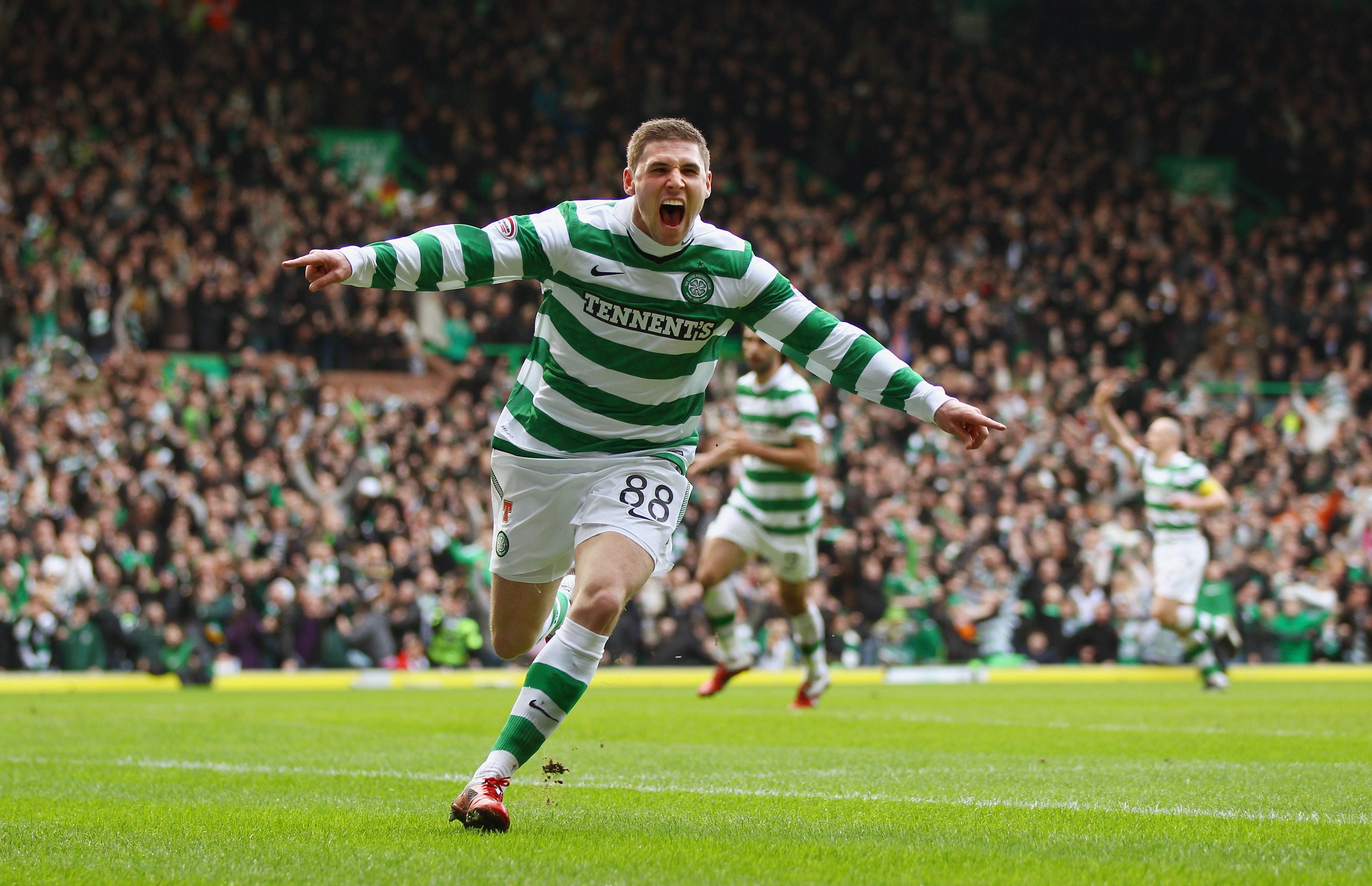 Gary Hooper celebrates his goal against Rangers