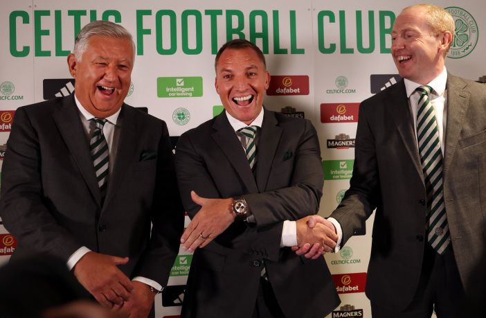 Peter Lawwell, Brendan Rodgers and Michael Nicholson