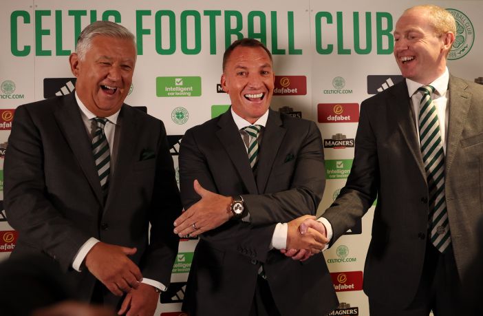 Peter Lawwell, Brendan Rodgers and Michael Nicholson