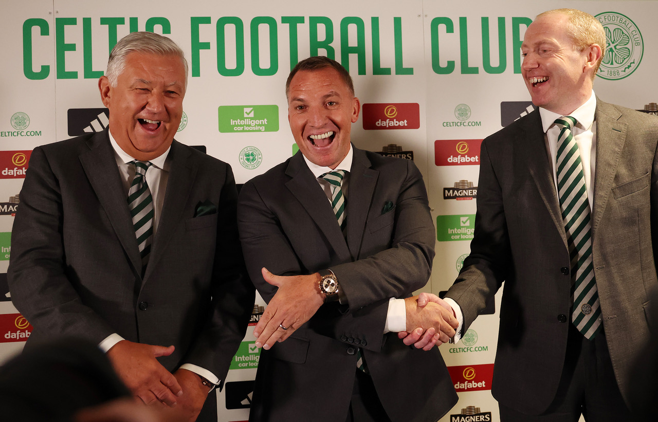 Peter Lawwell, Brendan Rodgers and Michael Nicholson 