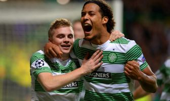 James Forrest is congratulated by Virgil van Dijk
