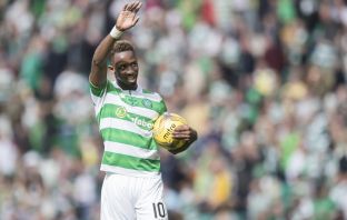 Moussa Dembele after scoring a hat-trick against theRangers