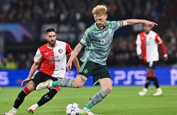 Feyenoord's Luka Ivanusec vies with Celtic's Liam Scales
