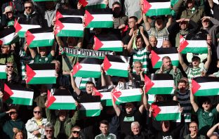 Celtic supporters show their support with Palestine flags