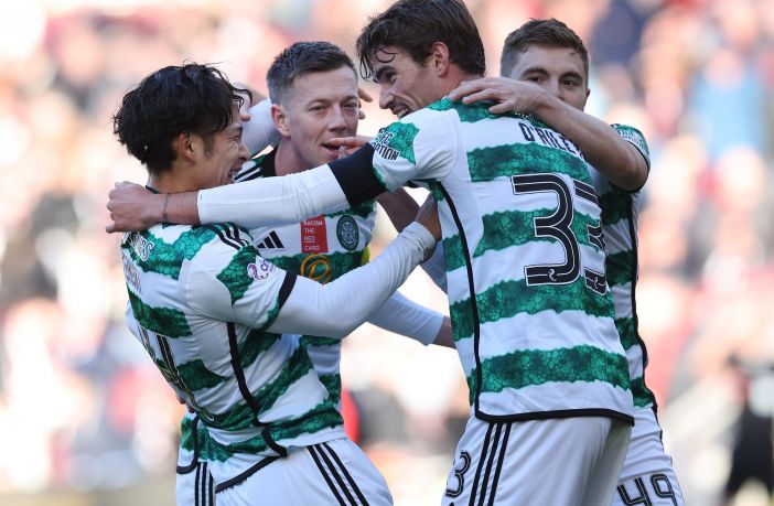 Tomoki Iwata of Celtic celebrates