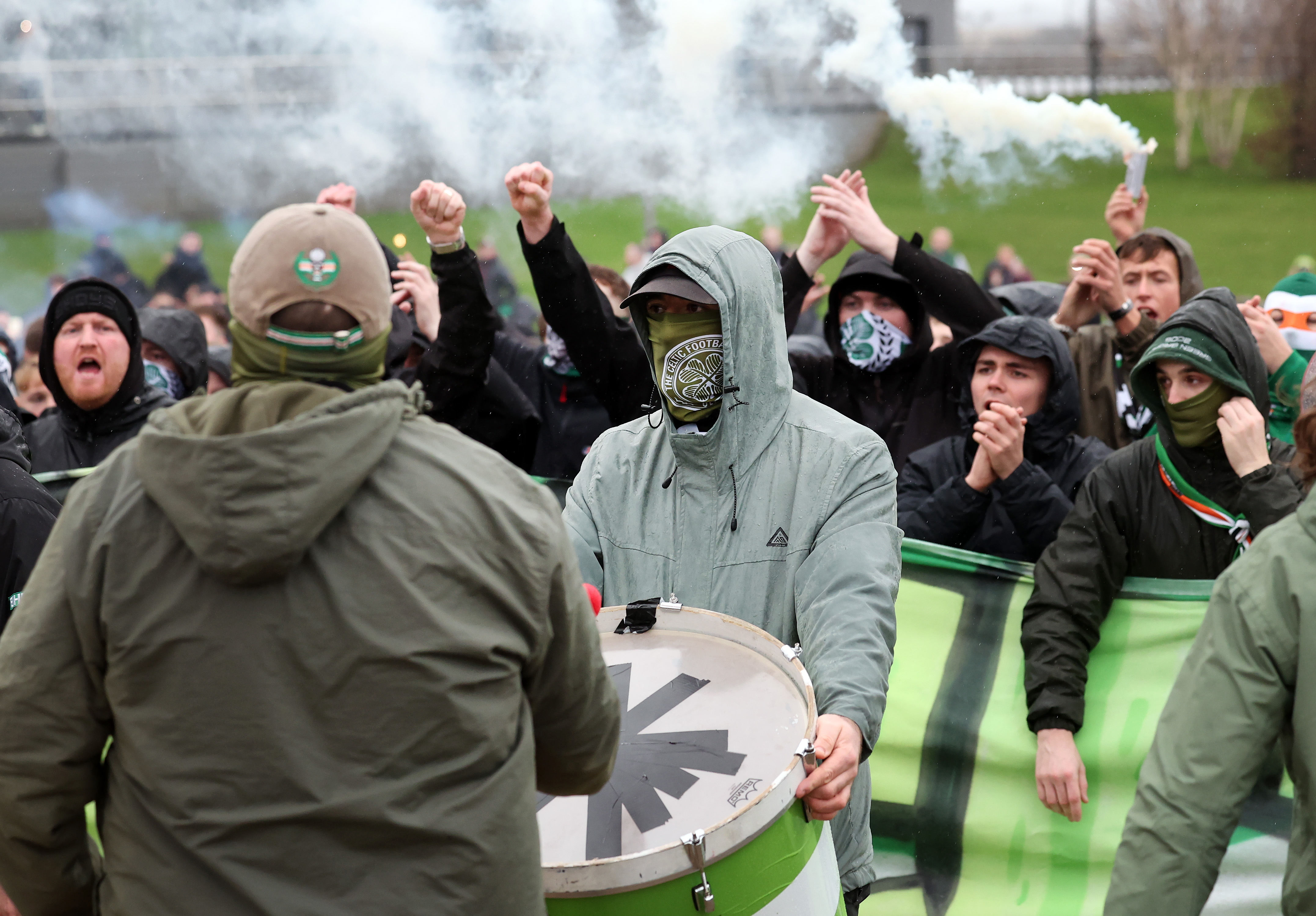 The Green Brigade are seen outside the stadium 