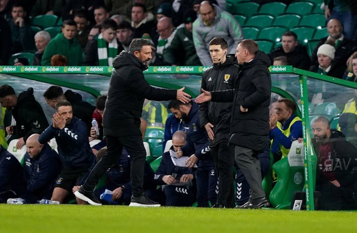 Derek McInnes shakes hands with Brendan Rodgers