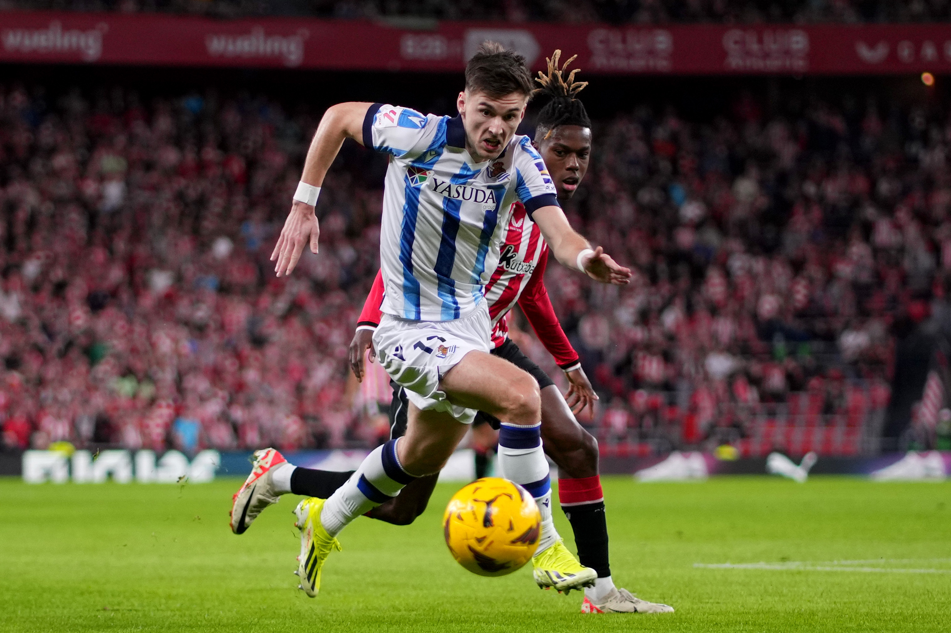 Kieran Tierney in action for Real Sociedad
