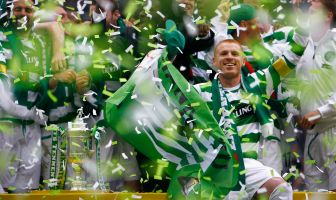 Neil Lennon celebrates a Scottish Cup Final win over Dunfermline.