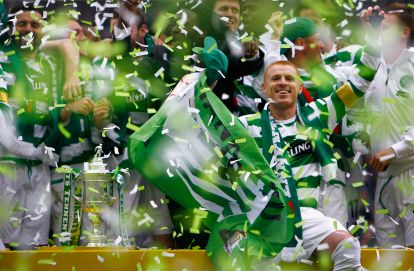 Neil Lennon celebrates a Scottish Cup Final win over Dunfermline.