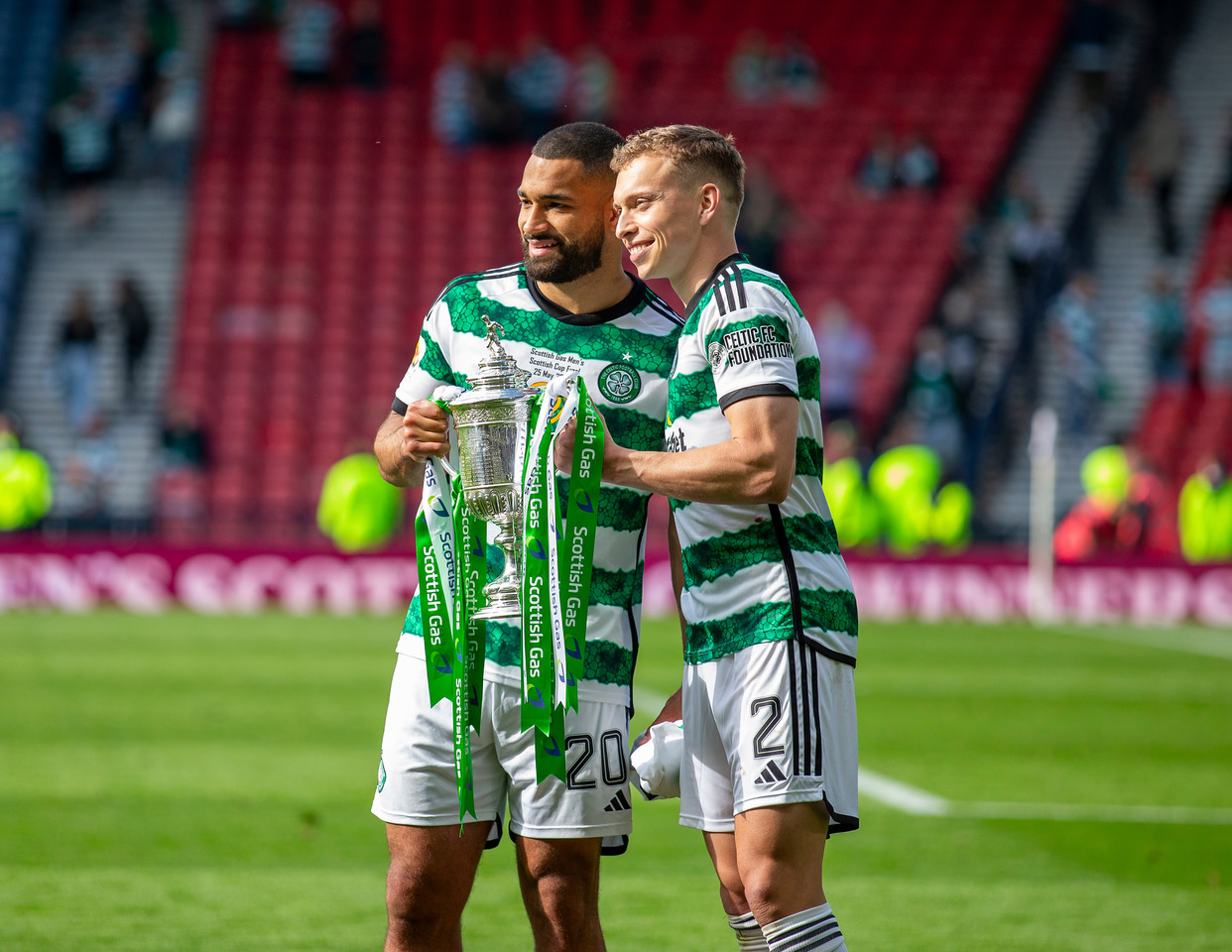 Cameron Carter-Vickers and Alistair Johnston with the Scottish Cup