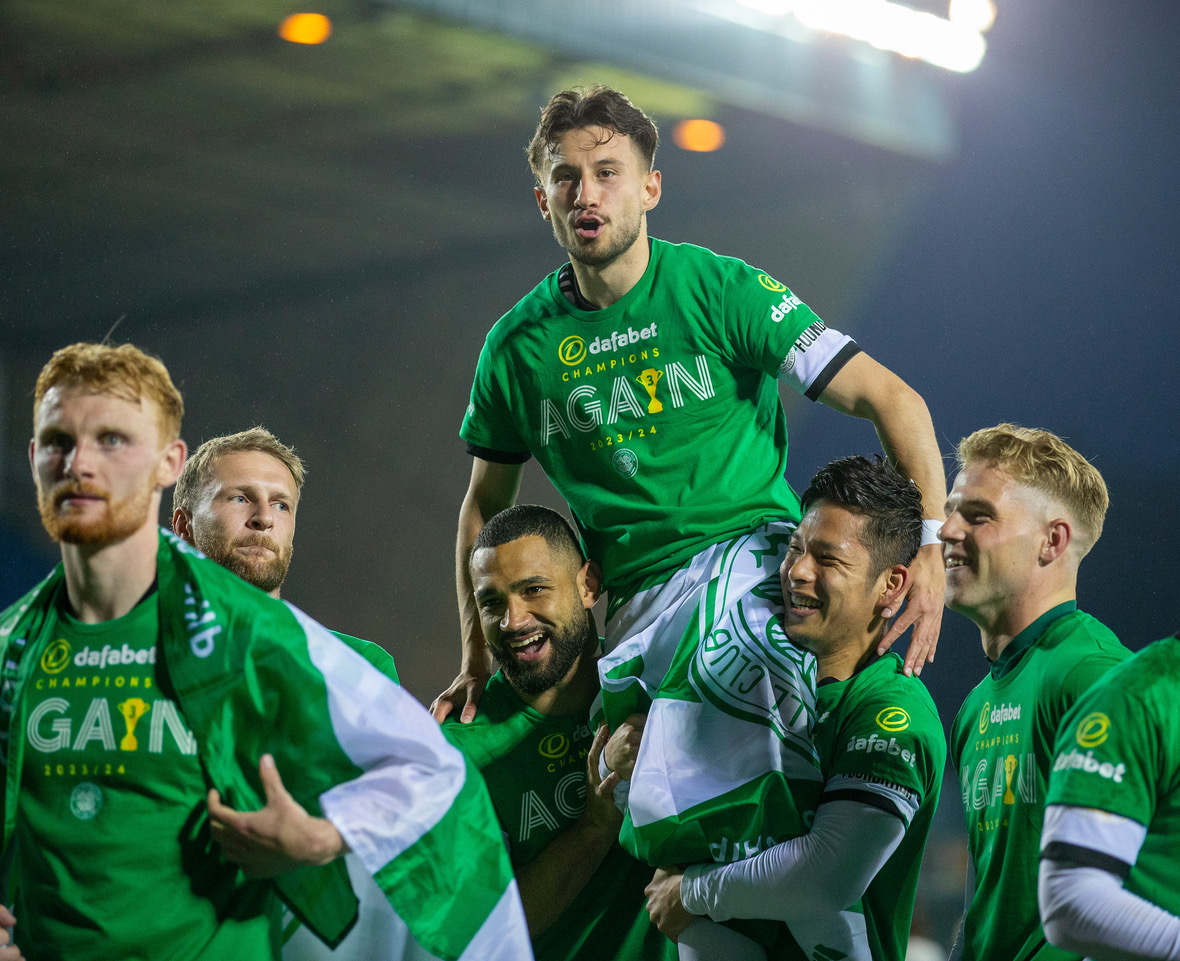 Celtic celebrate winning the title at Rugby Park