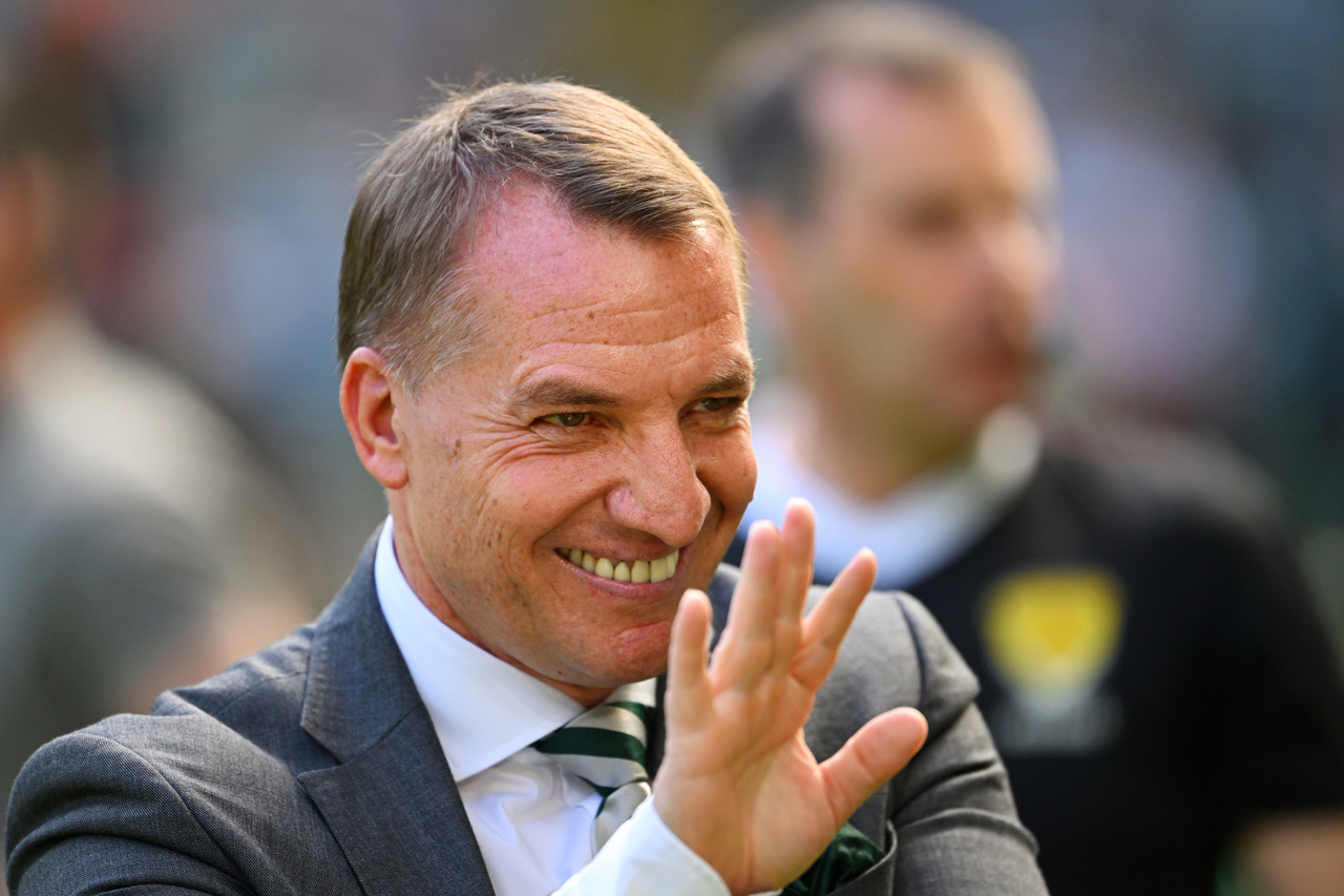 A delighted Brendan Rodgers on trophy day, 2024