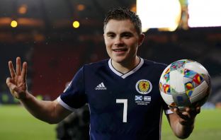 James Forrest the night he scored a hat-trick for Scotland