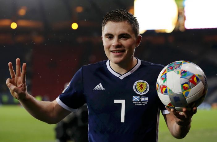 James Forrest the night he scored a hat-trick for Scotland