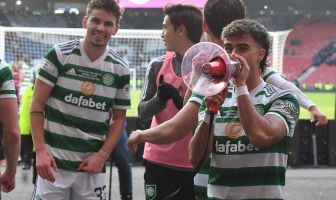Jota celebrating after cup final win over theRangers