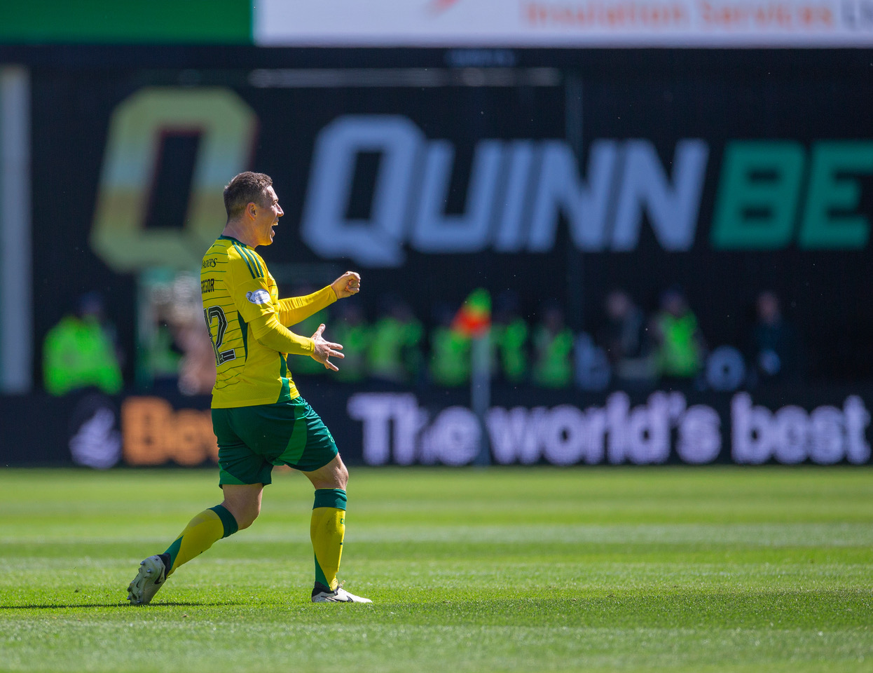 Callum McGregor celebrates after scoring at Easter Road