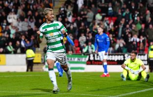 Daizen Maeda celebrates