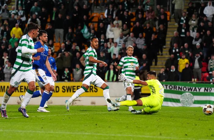 Adam Idah scores a goal of the season contender against St Johnstone
