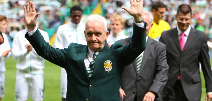 John Clark waves to the Celtic support on flag day, 2015