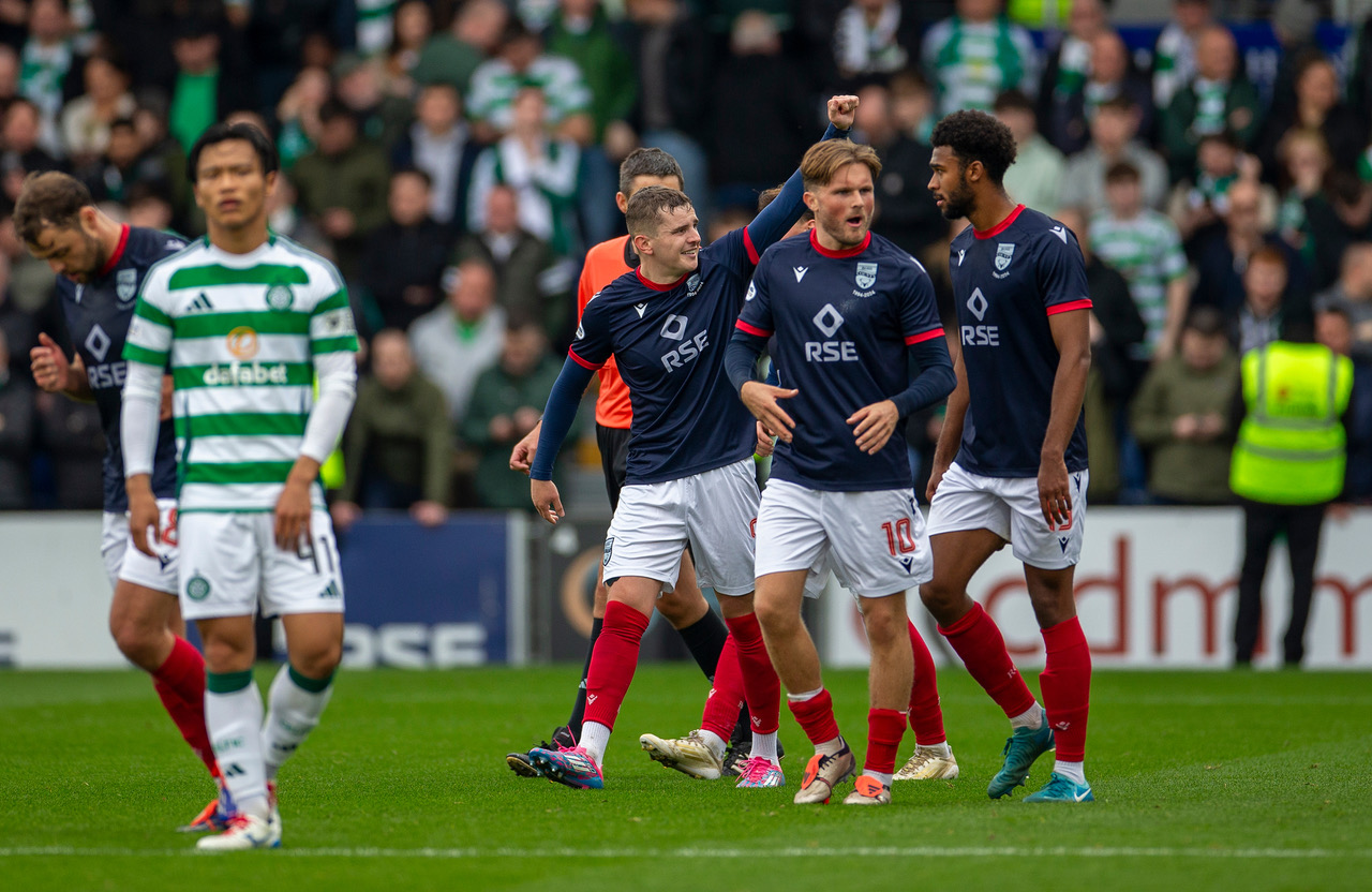 Ronan Hale celebrates after giving Ross County the lead against Celtic 