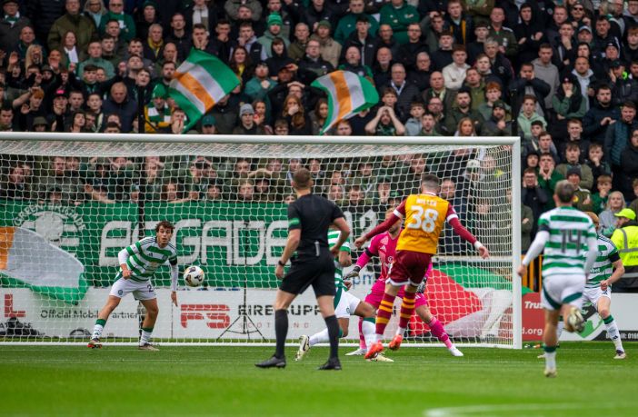 Lennon Miller of Motherwell hit the post