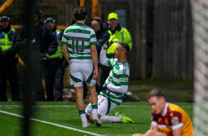 Adam Idah celebrates his goal.