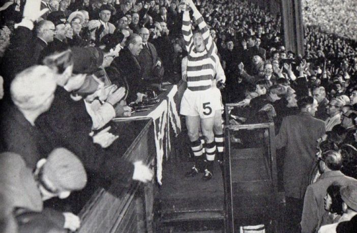 Billy McNeill lifts the League Cup after the win over Rangers