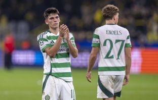 Celtic's Alex Valle thanks the fans after defeat in Dortmund