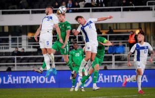 Celtic's Liam Scales scores for Ireland against Finland