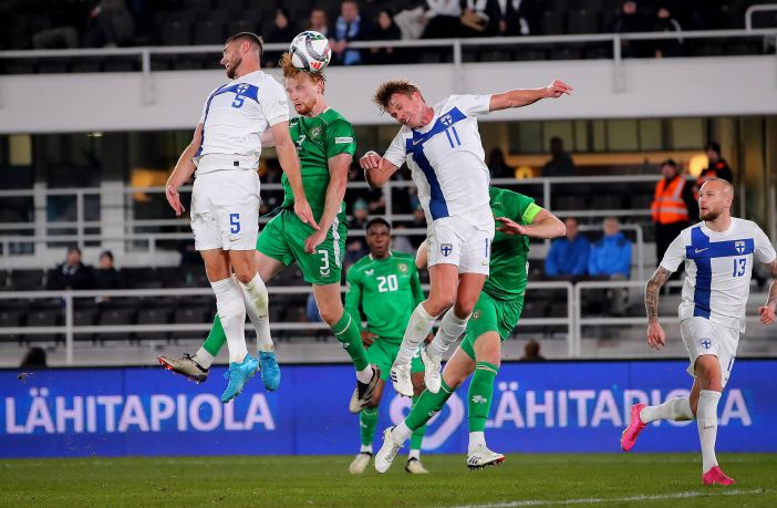 Celtic's Liam Scales scores for Ireland against Finland