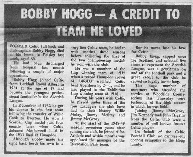 Bobby Hogg press cutting