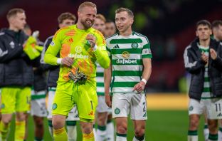 Alistair Johnston with Kasper Schmeichel