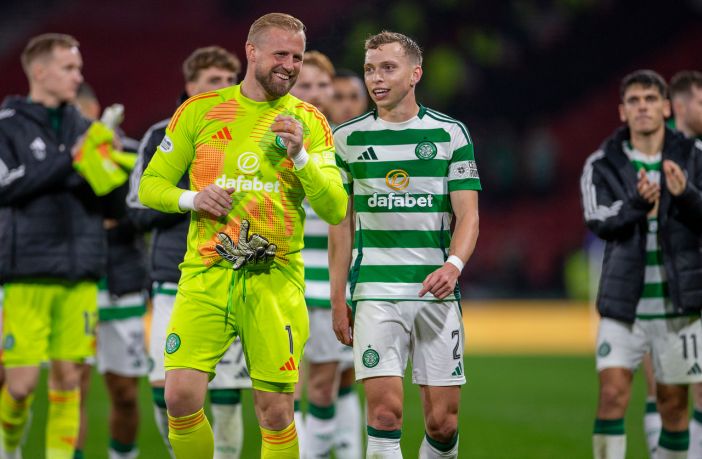 Alistair Johnston with Kasper Schmeichel